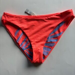 Maaji Reversible Swimsuit Bottoms‎ Cheeky Ribbed Palm Print Coral Orange Size M